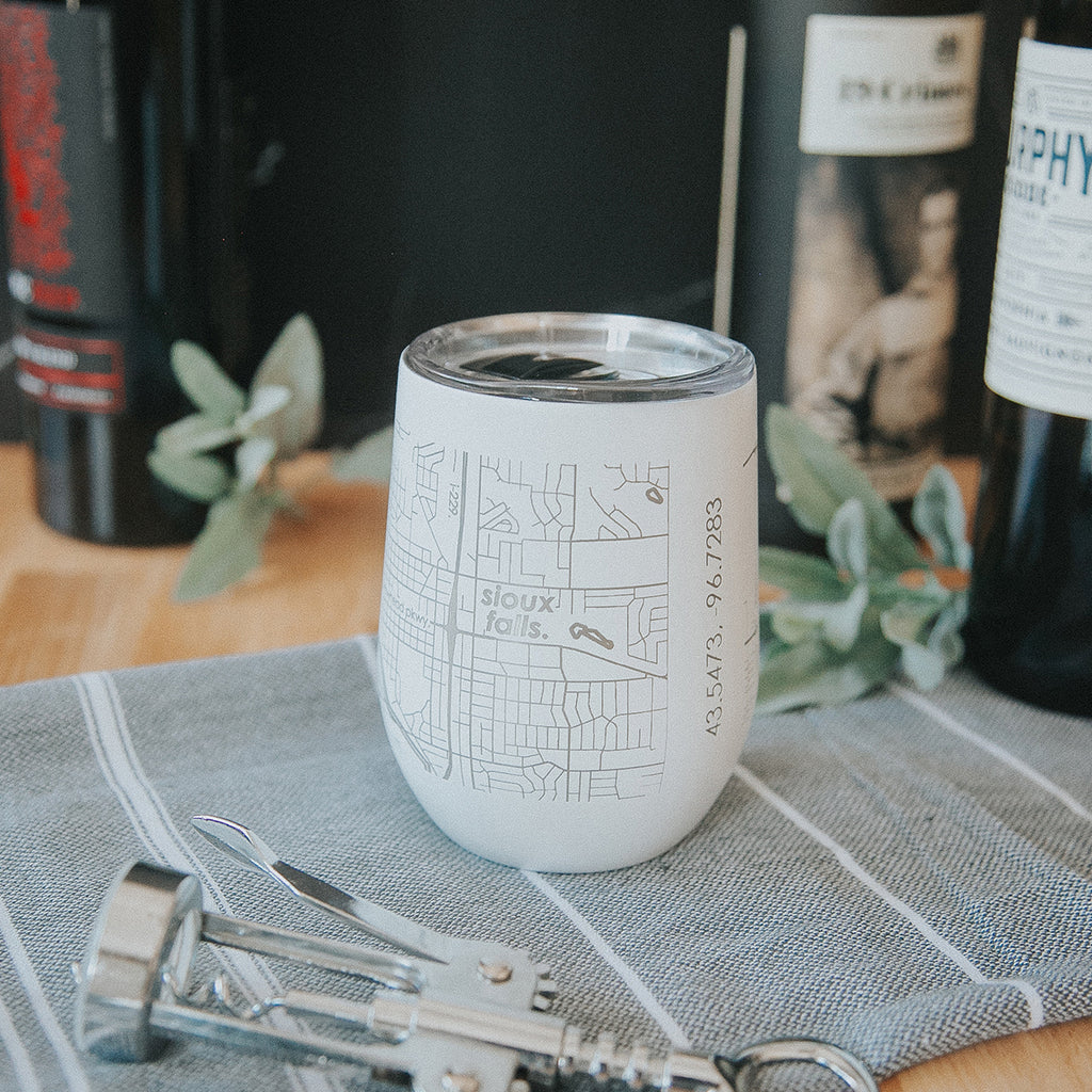 Sioux Falls Map 12 oz Insulated Wine Tumbler - Harmony House, LLC